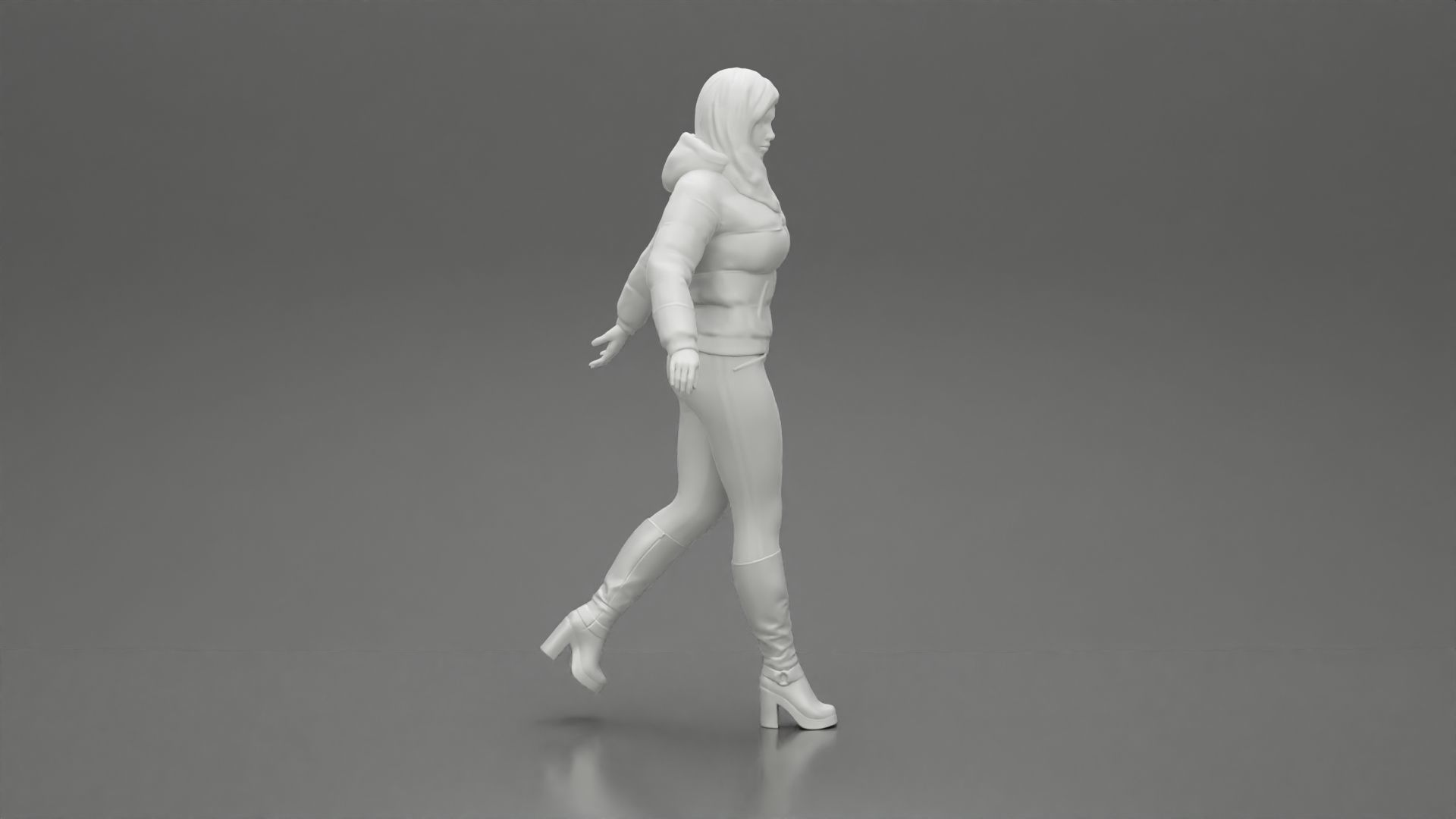 2 Fashion woman in jacket and boots dragging suitcase walking  3D print model_19