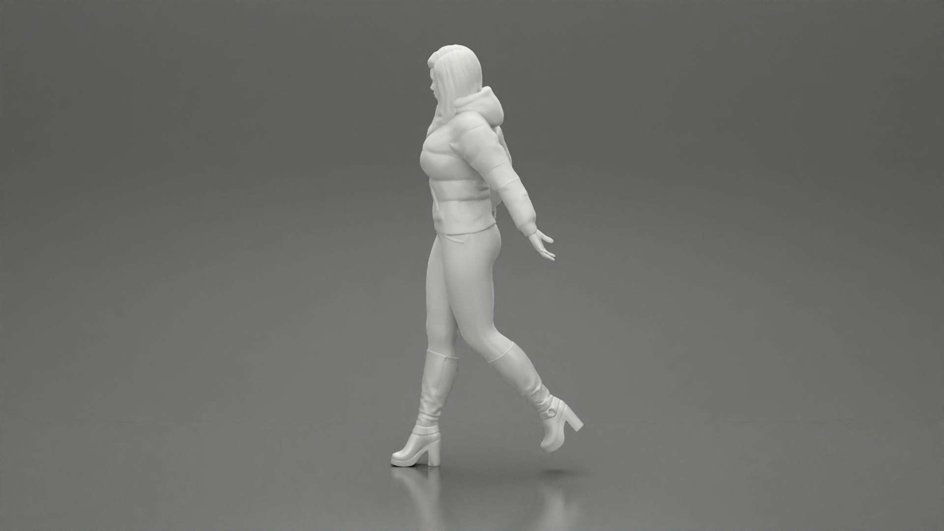 2 Fashion woman in jacket and boots dragging suitcase walking  3D print model_22