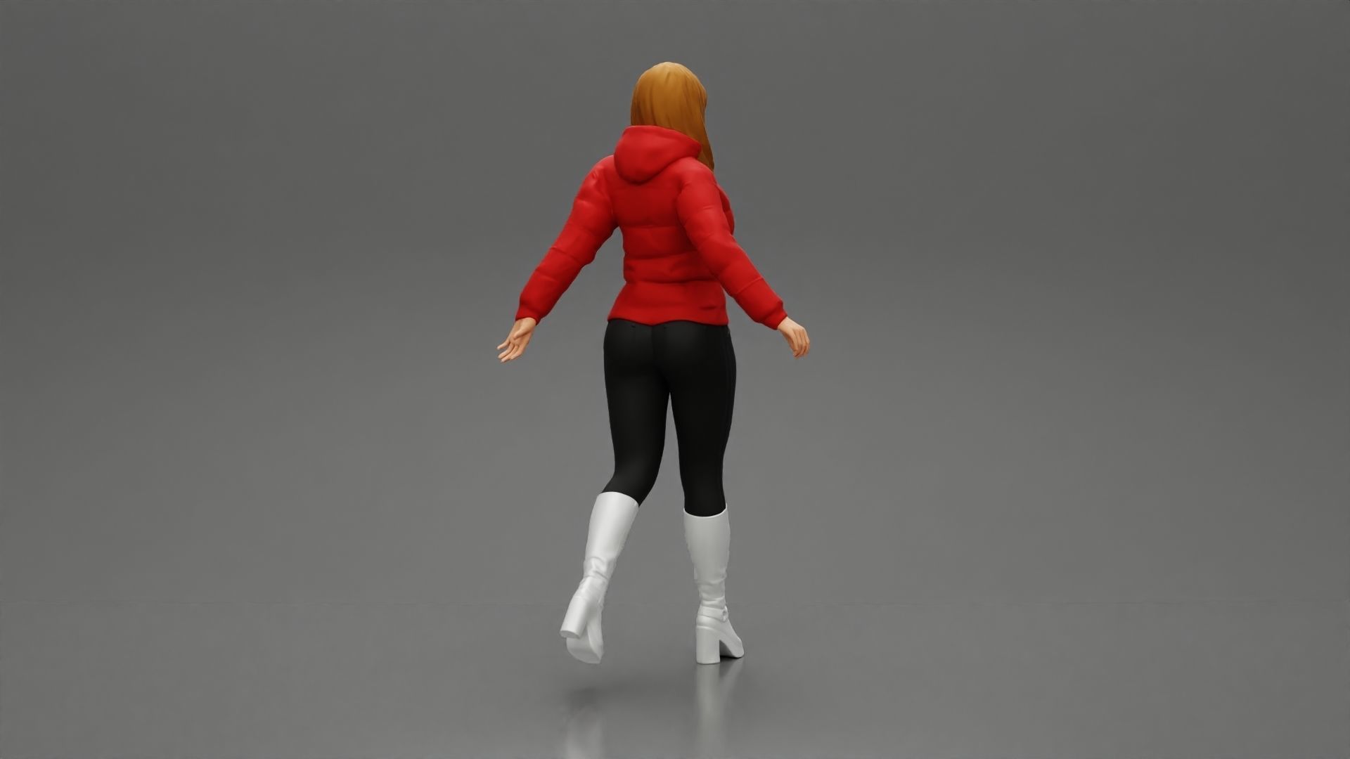 2 Fashion woman in jacket and boots dragging suitcase walking  3D print model_14