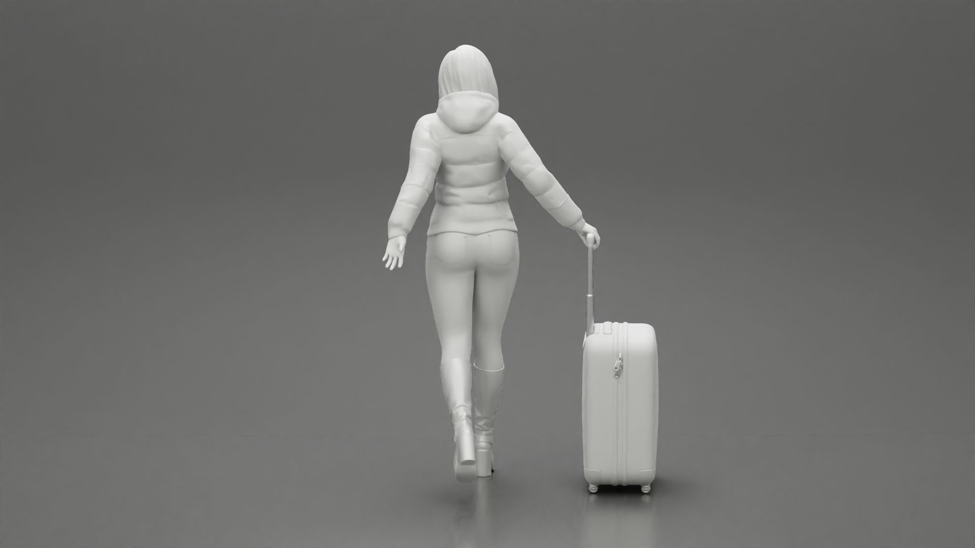 2 Fashion woman in jacket and boots dragging suitcase walking  3D print model_10