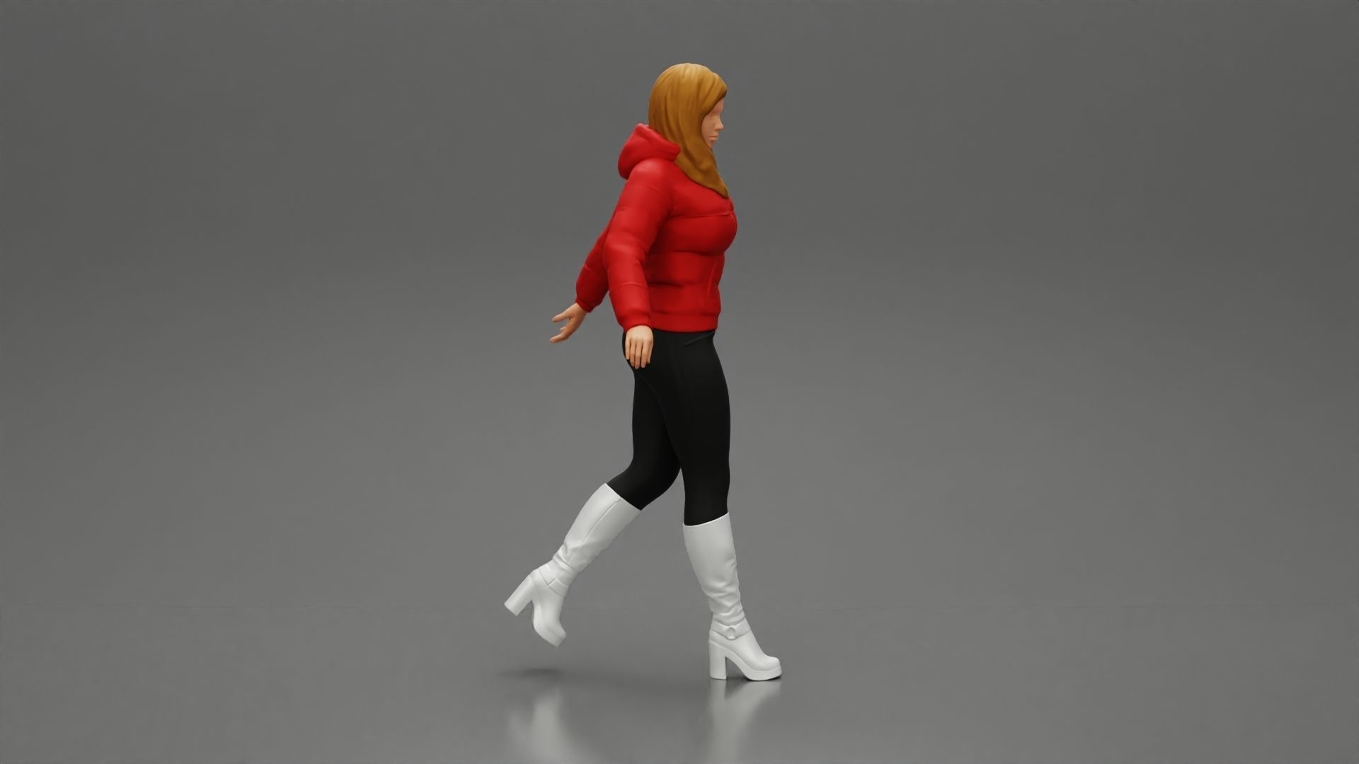 2 Fashion woman in jacket and boots dragging suitcase walking  3D print model_13