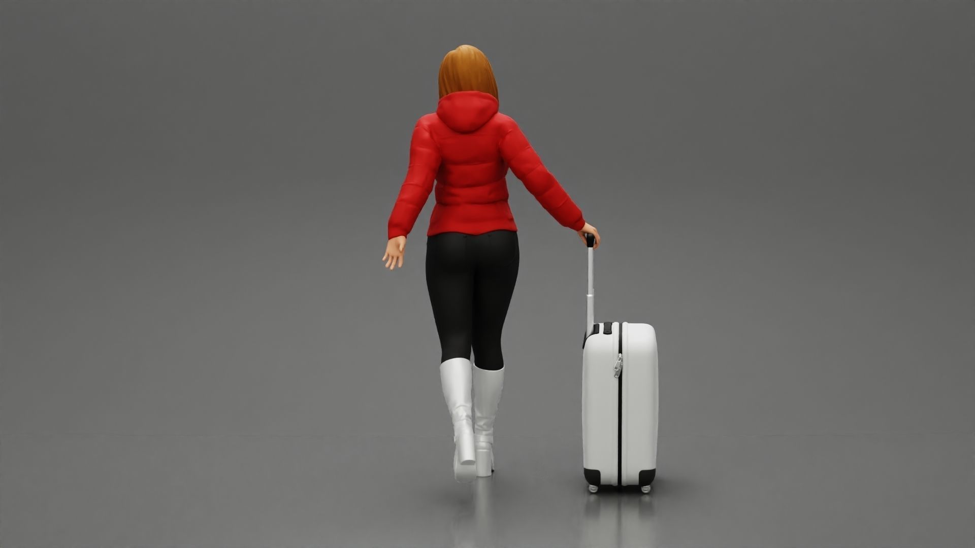 2 Fashion woman in jacket and boots dragging suitcase walking  3D print model_4