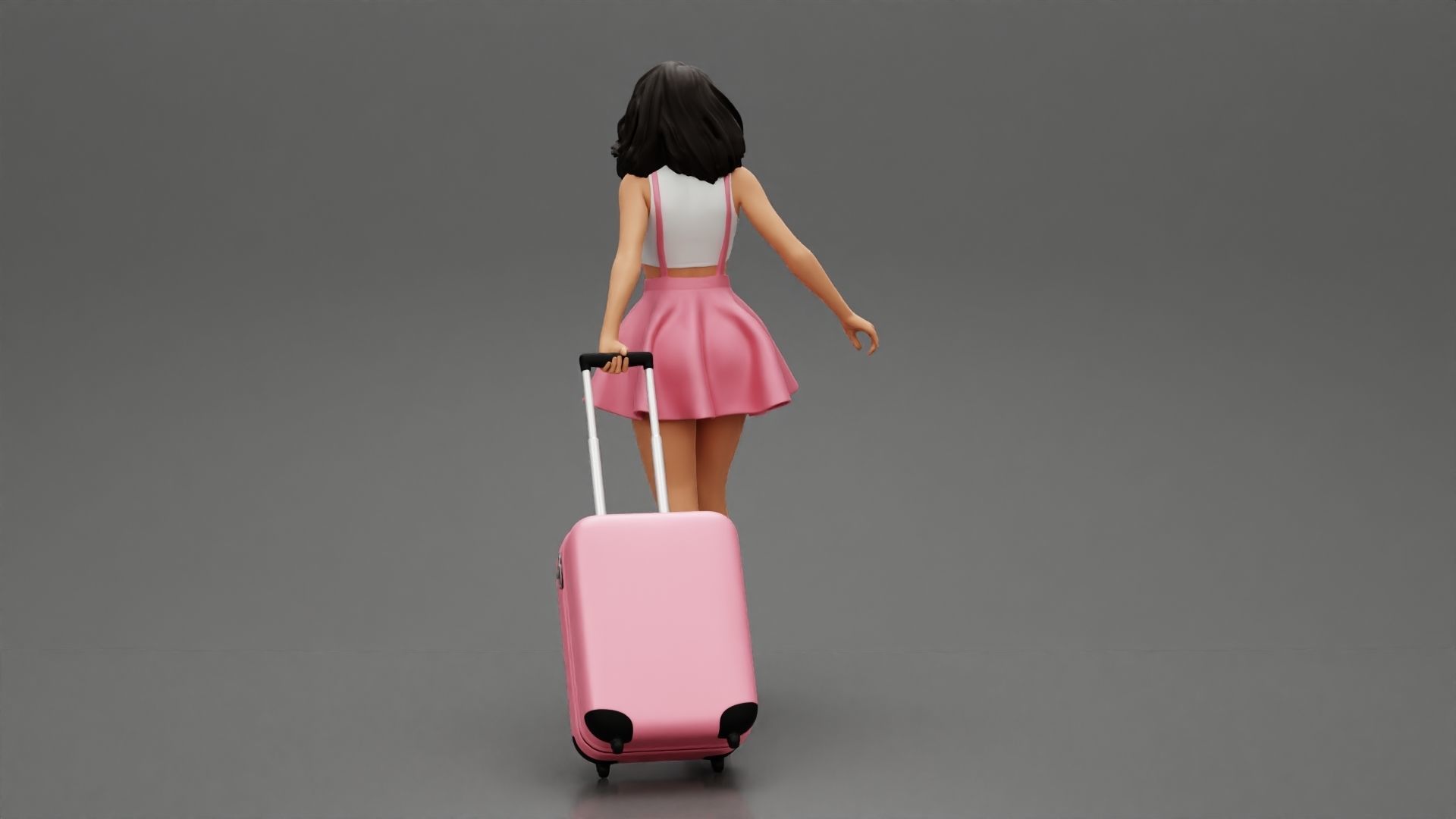 2 woman in dress and boots pulling suitcase walking in airport 3D print model_5