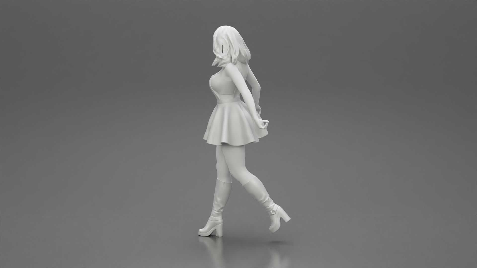 2 woman in dress and boots pulling suitcase walking in airport 3D print model_23