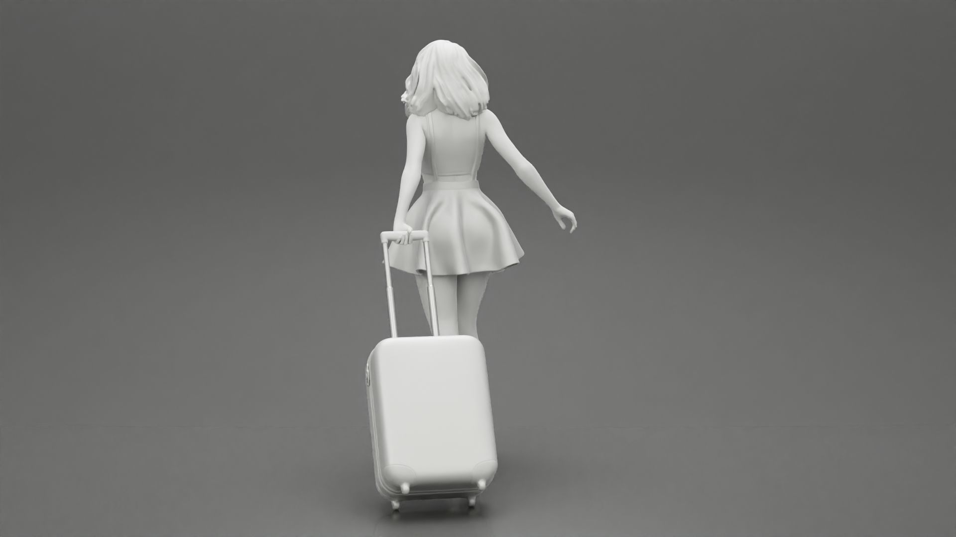 2 woman in dress and boots pulling suitcase walking in airport 3D print model_11