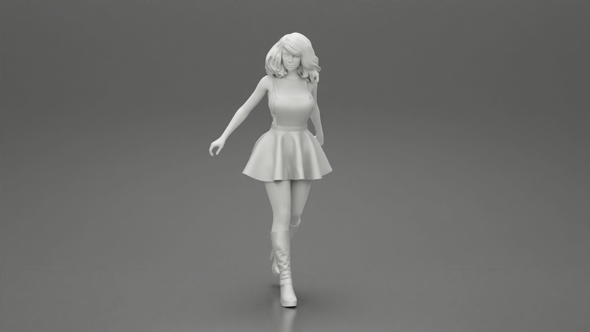 2 woman in dress and boots pulling suitcase walking in airport 3D print model_19