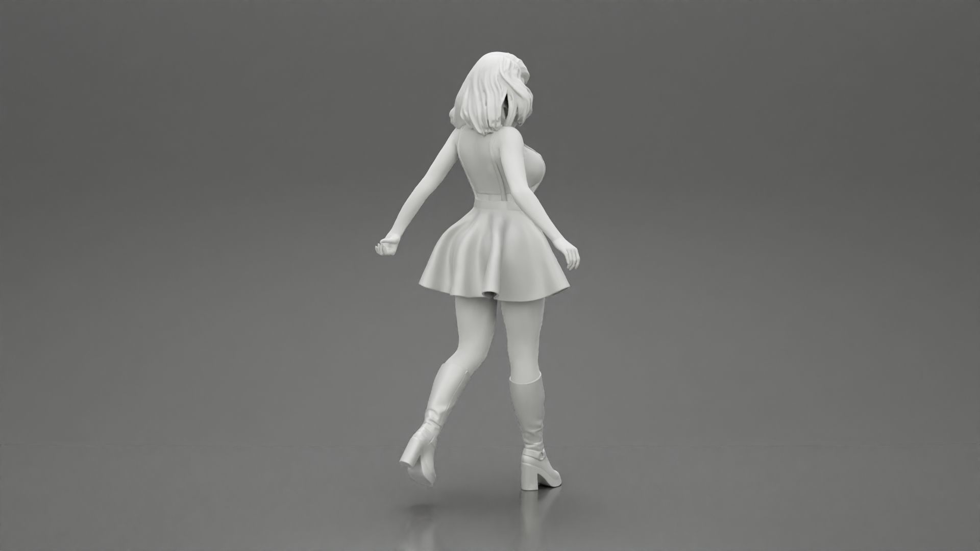 2 woman in dress and boots pulling suitcase walking in airport 3D print model_21