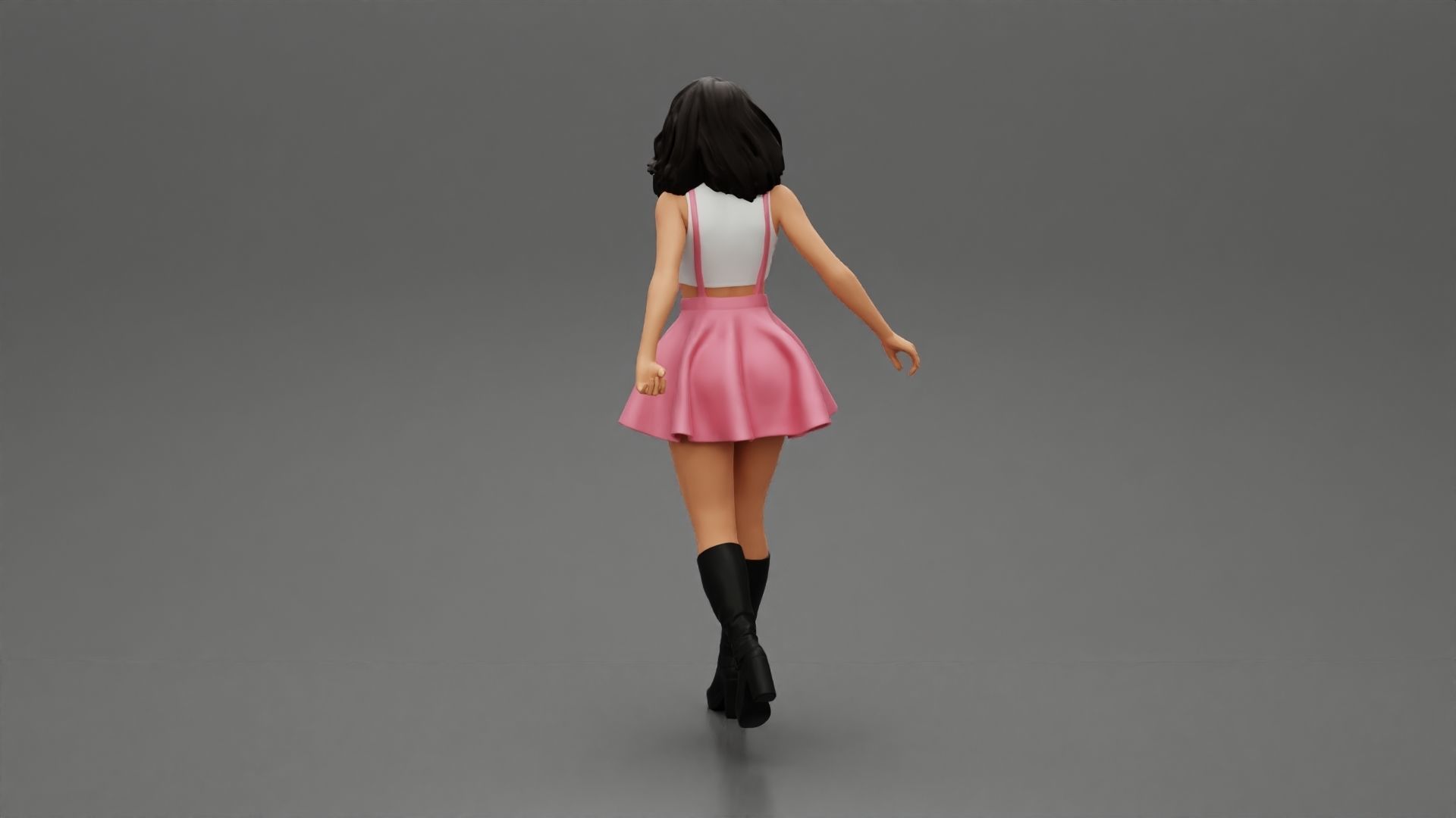 2 woman in dress and boots pulling suitcase walking in airport 3D print model_16