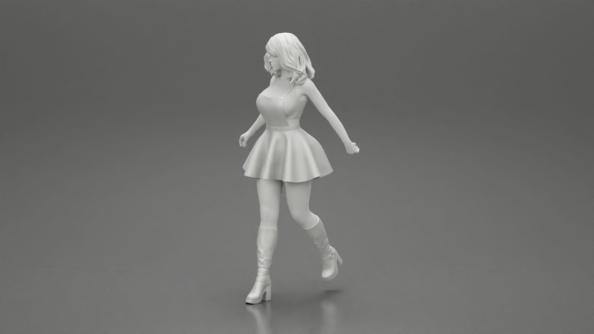 2 woman in dress and boots pulling suitcase walking in airport 3D print model_18