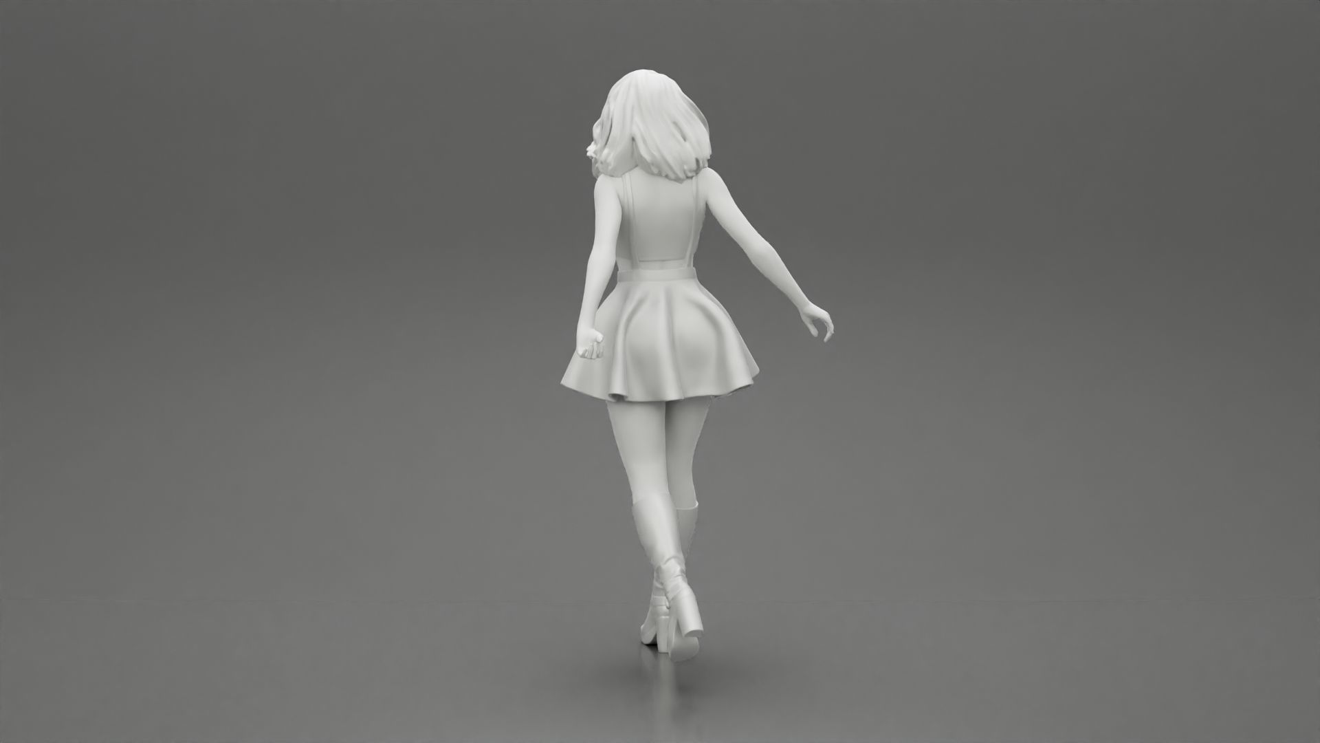 2 woman in dress and boots pulling suitcase walking in airport 3D print model_22