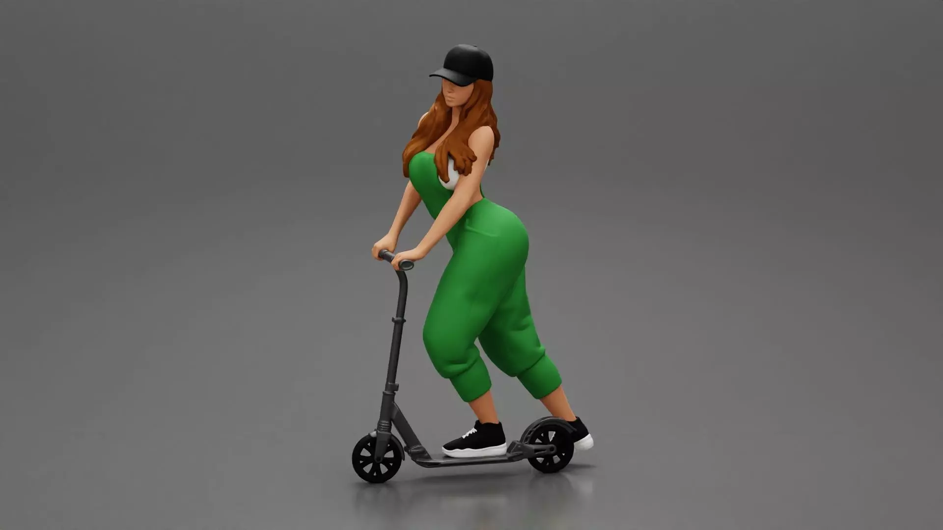 2 Woman Riding Electric Scooter At Parking Wearing overalls suit 3D print model