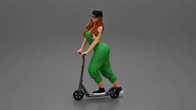 2 Woman Riding Electric Scooter At Parking Wearing overalls suit