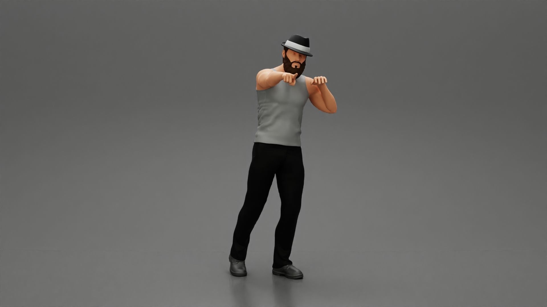 Travel man wearing a hat and a beard pointing the right way 3D print model_1