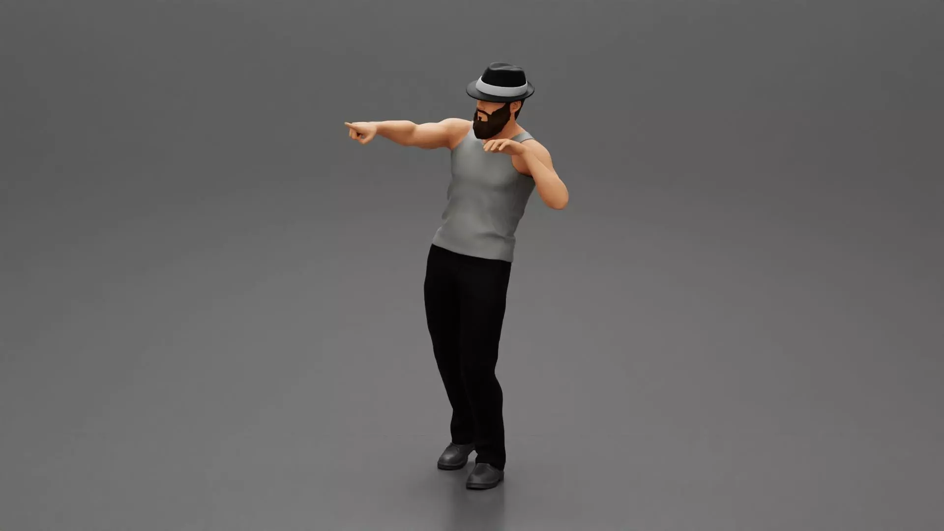 Travel man wearing a hat and a beard pointing the right way 3D print model_0