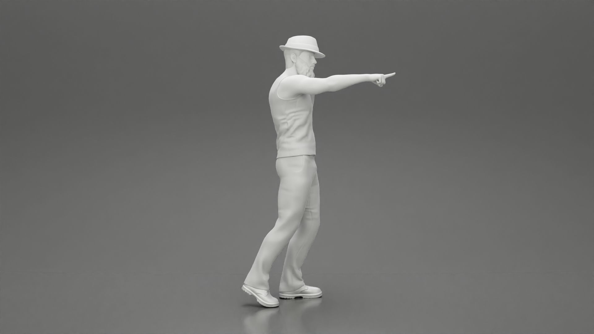Travel man wearing a hat and a beard pointing the right way 3D print model_8