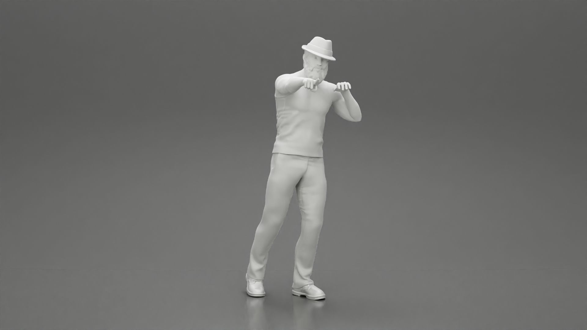 Travel man wearing a hat and a beard pointing the right way 3D print model_7