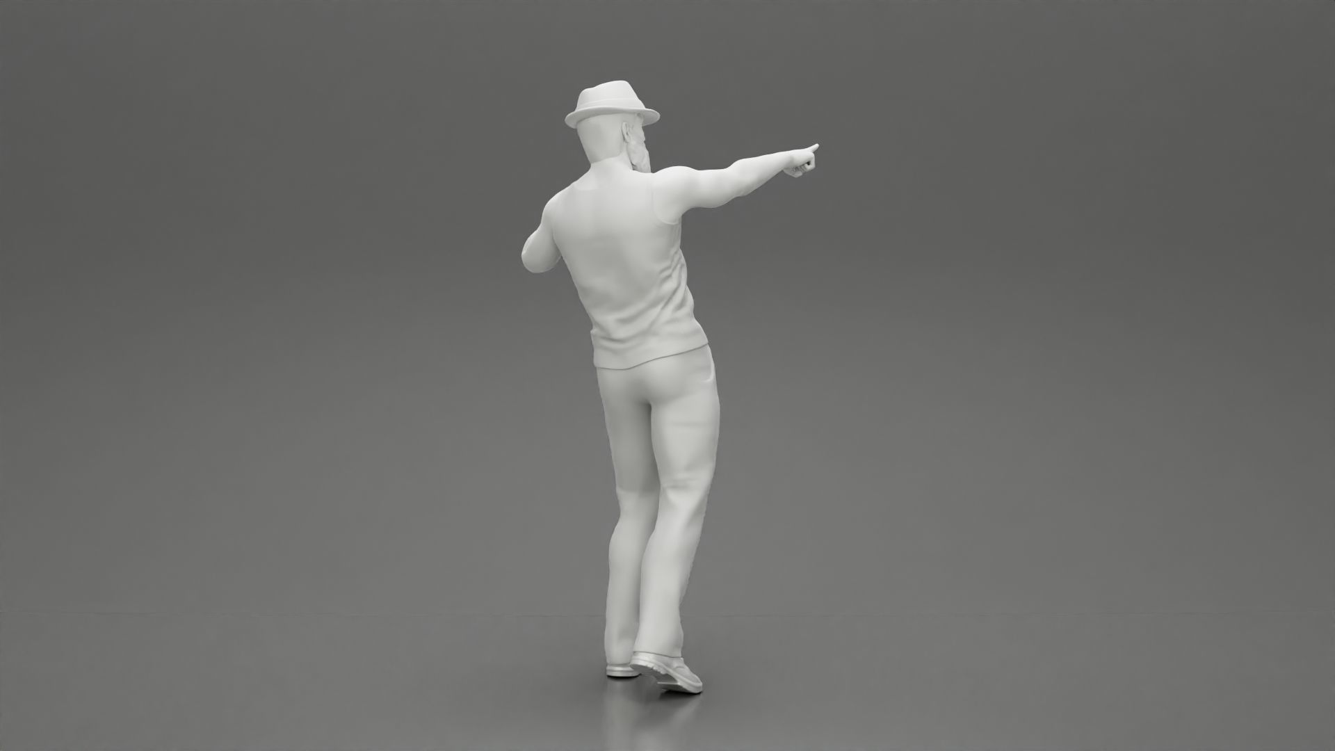 Travel man wearing a hat and a beard pointing the right way 3D print model_9