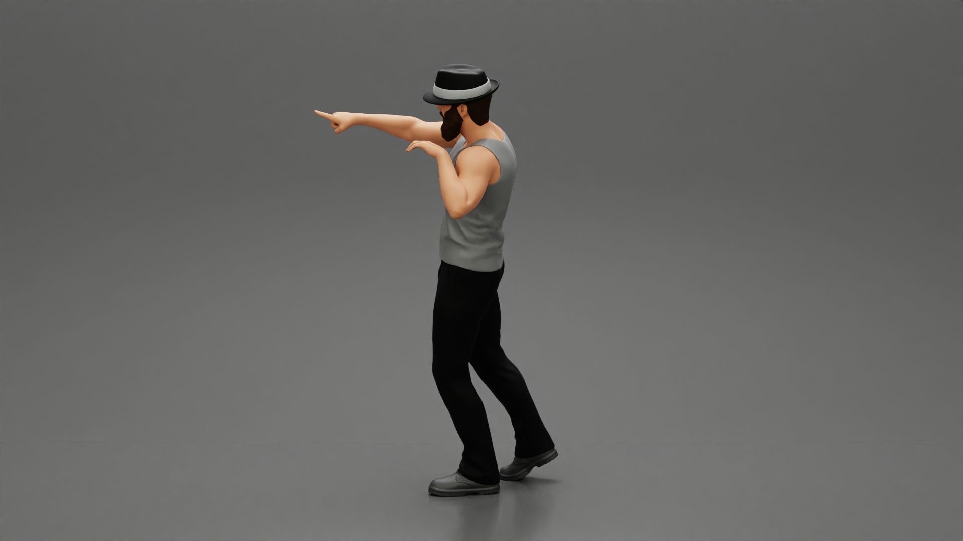 Travel man wearing a hat and a beard pointing the right way 3D print model_5