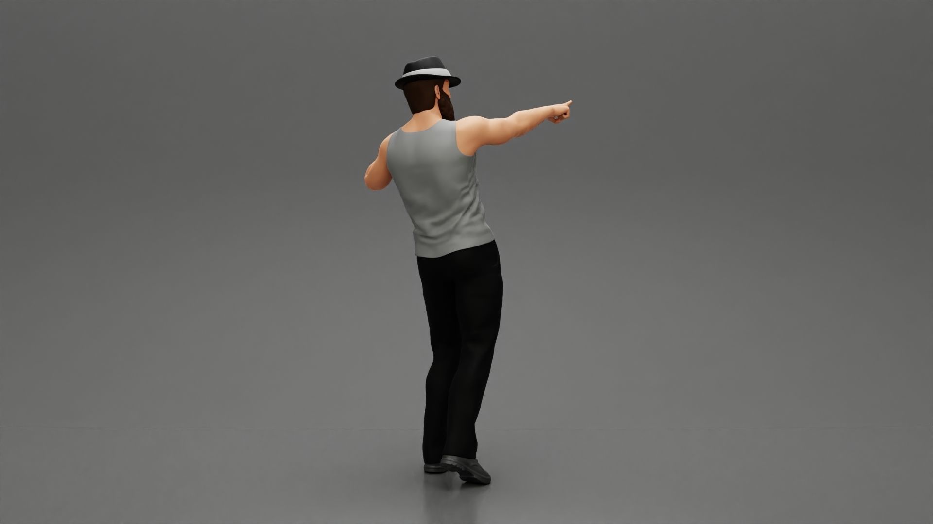 Travel man wearing a hat and a beard pointing the right way 3D print model_3