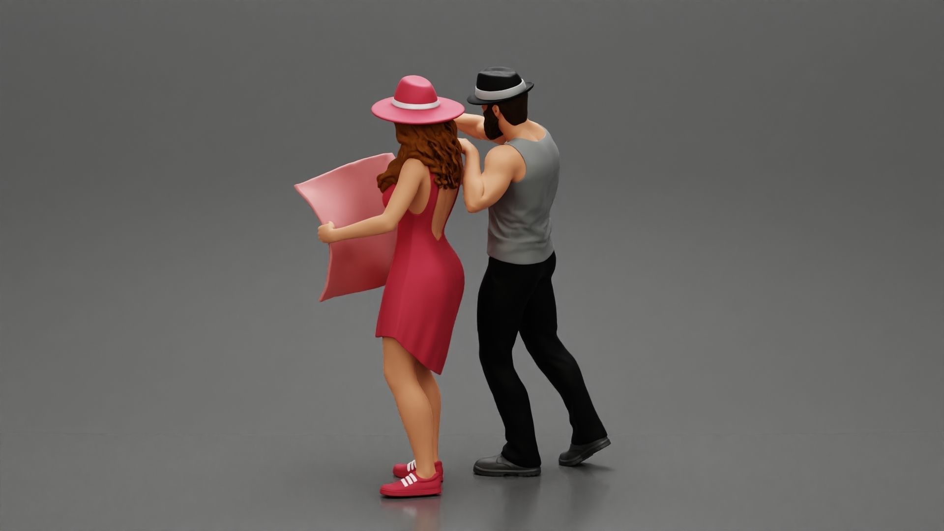 2 Models - Travel man wearing a hat with woman holding a map 3D print model_6