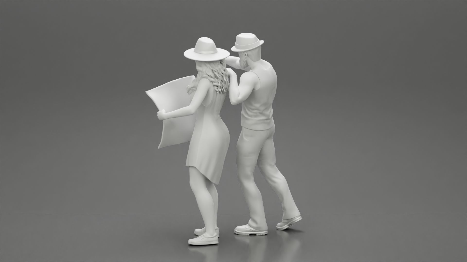 2 Models - Travel man wearing a hat with woman holding a map 3D print model_15