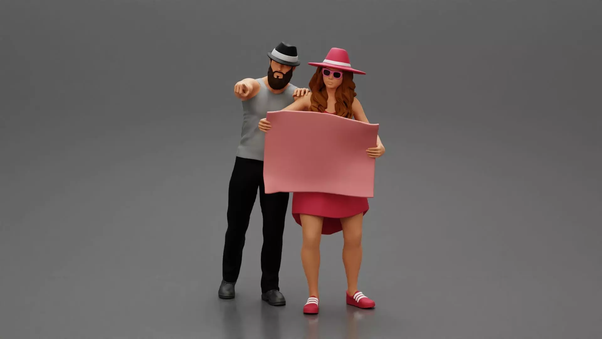 2 Models - Travel man wearing a hat with woman holding a map 3D print model_0