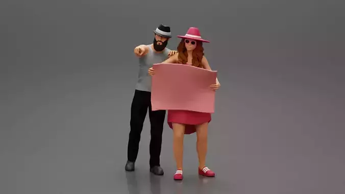 2 Models - Travel man wearing a hat with woman holding a map