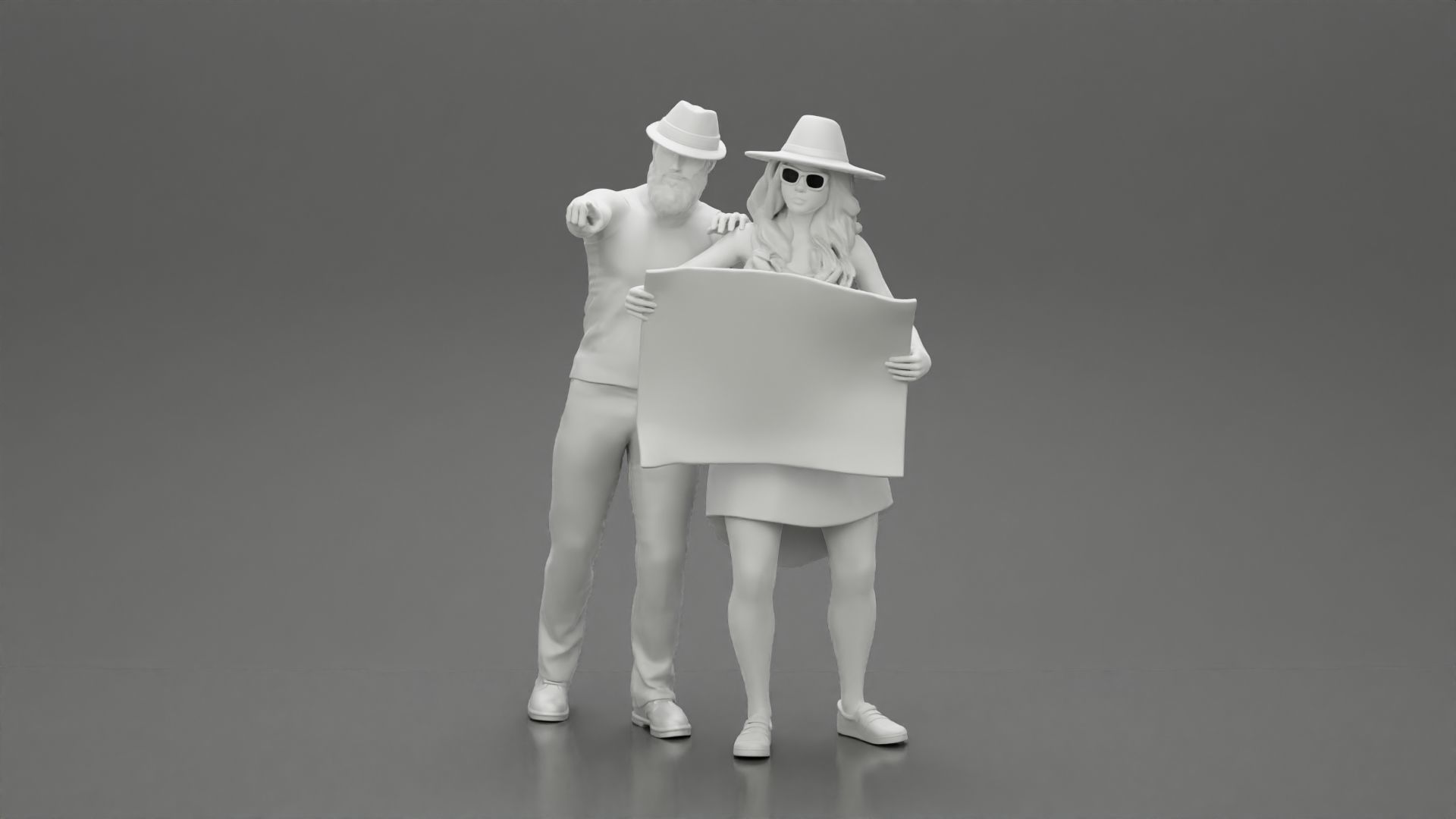 2 Models - Travel man wearing a hat with woman holding a map 3D print model_9