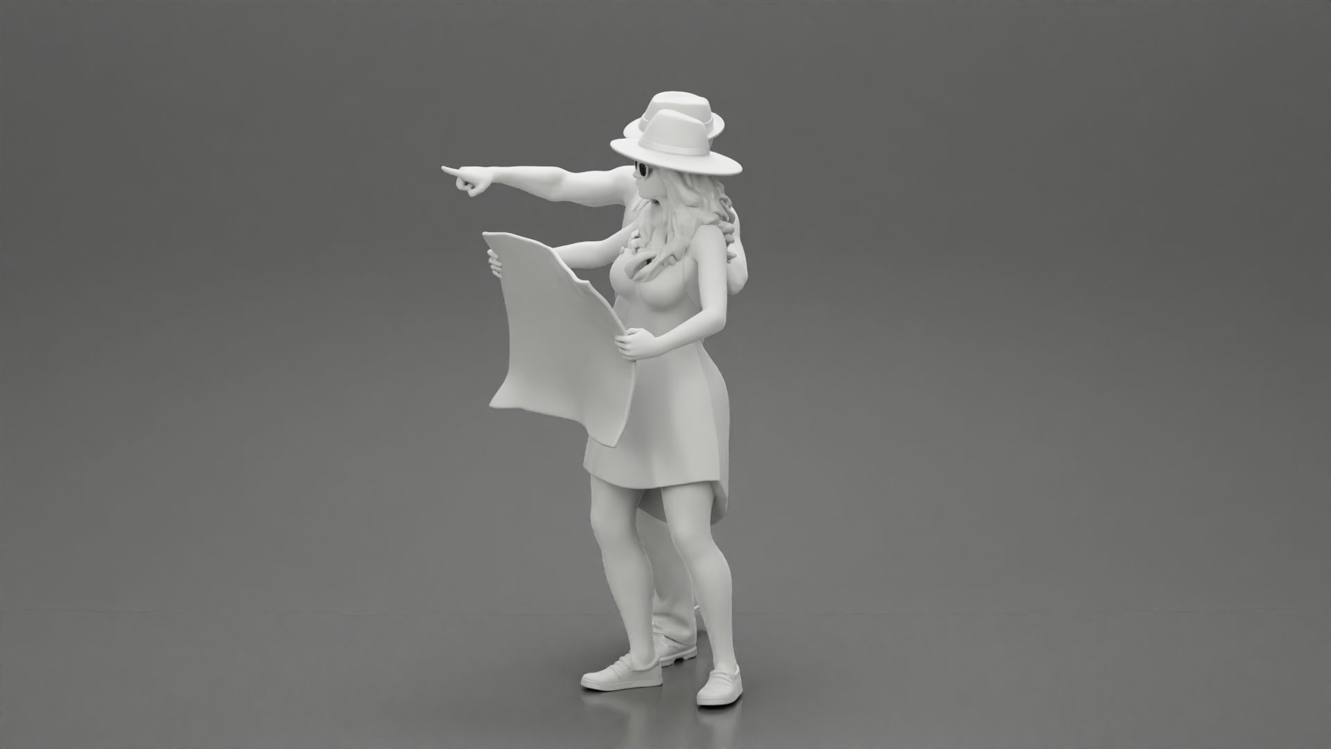 2 Models - Travel man wearing a hat with woman holding a map 3D print model_16