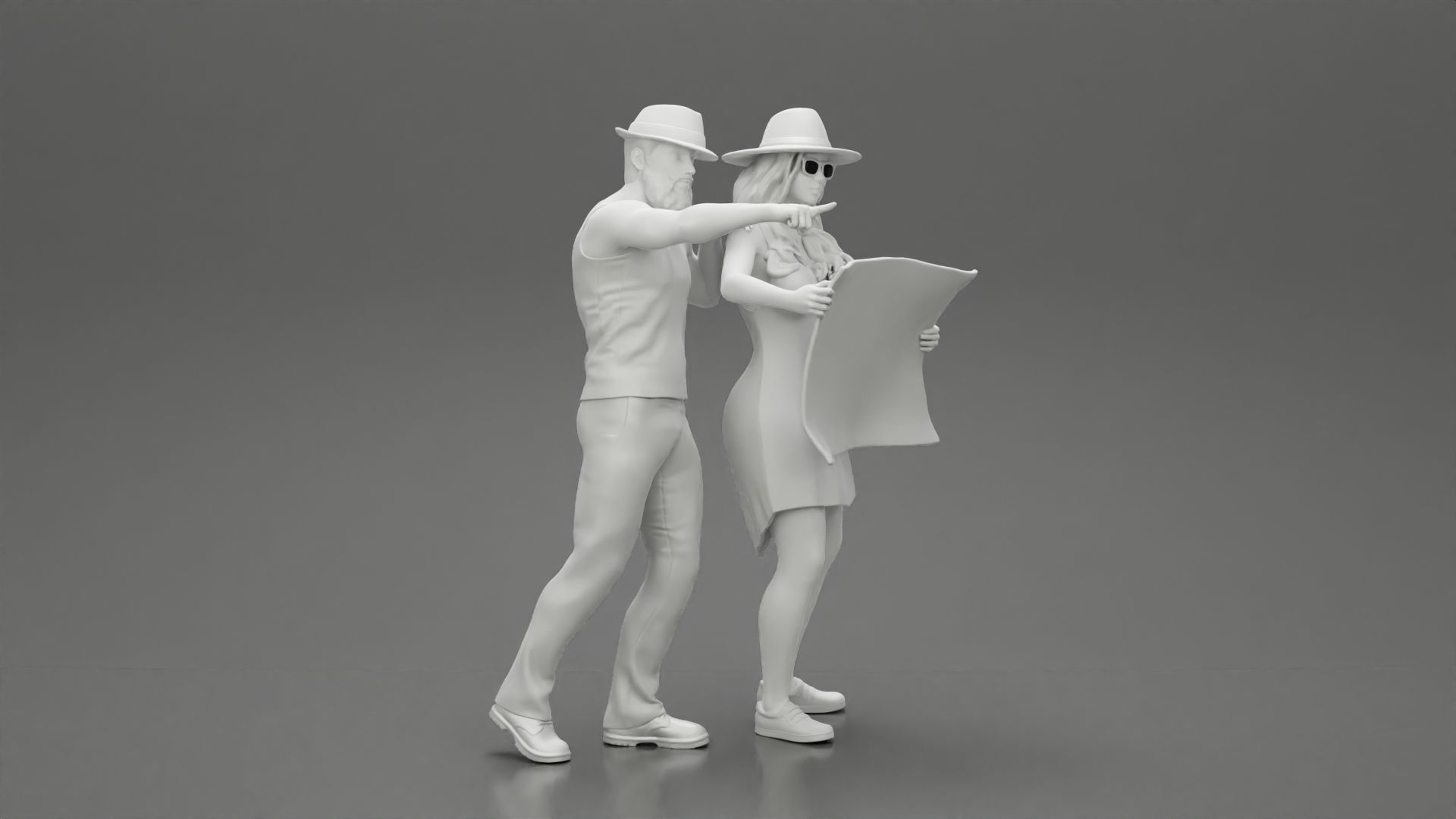 2 Models - Travel man wearing a hat with woman holding a map 3D print model_11