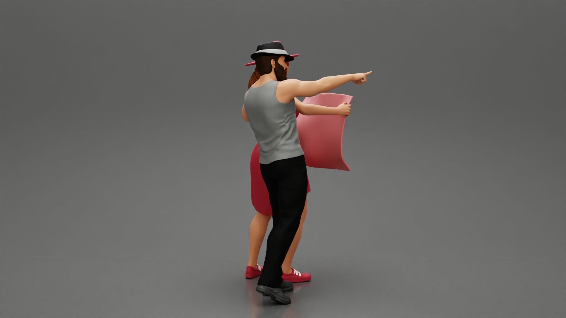 2 Models - Travel man wearing a hat with woman holding a map 3D print model_3