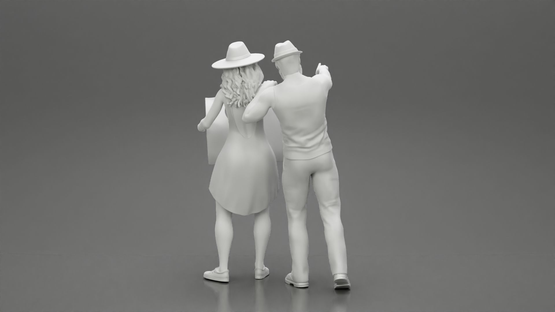 2 Models - Travel man wearing a hat with woman holding a map 3D print model_14