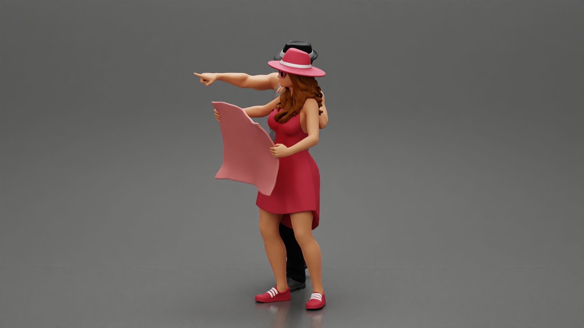 2 Models - Travel man wearing a hat with woman holding a map 3D print model_7
