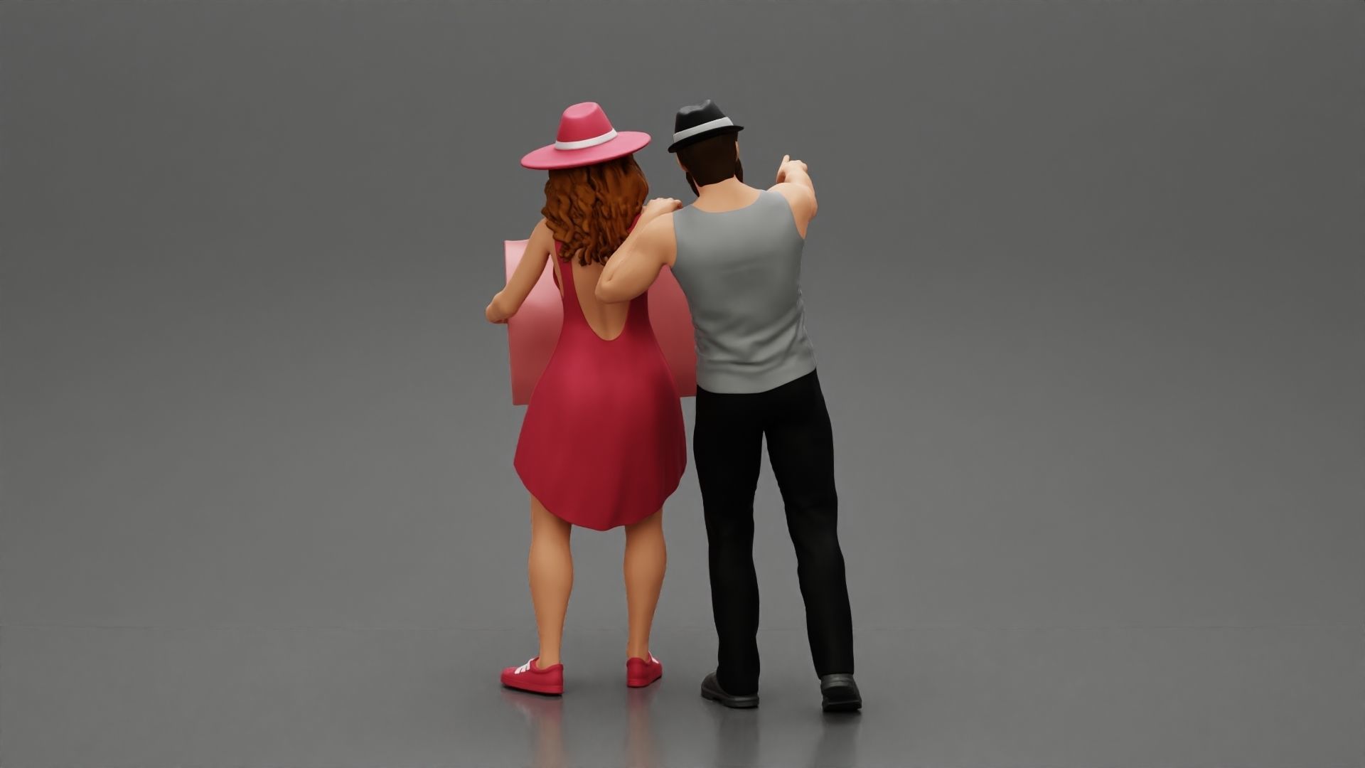 2 Models - Travel man wearing a hat with woman holding a map 3D print model_5