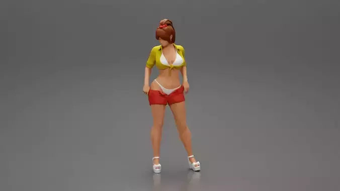 Sexy woman in bra and mini shirt undressing her shorts 3D print model