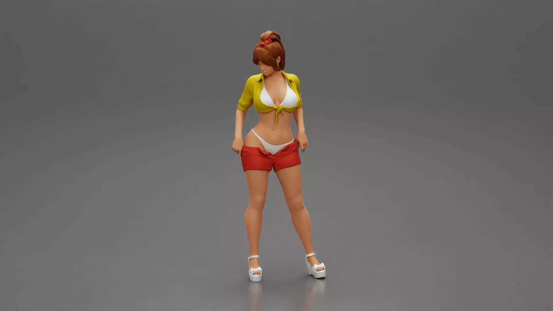 woman in bra and mini shirt undressing her shorts 3D print model