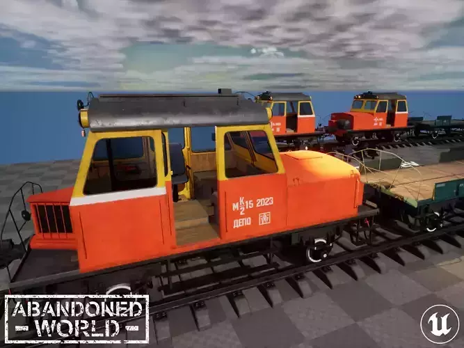 Railroad Trolley for UE4 Low-poly 3D model