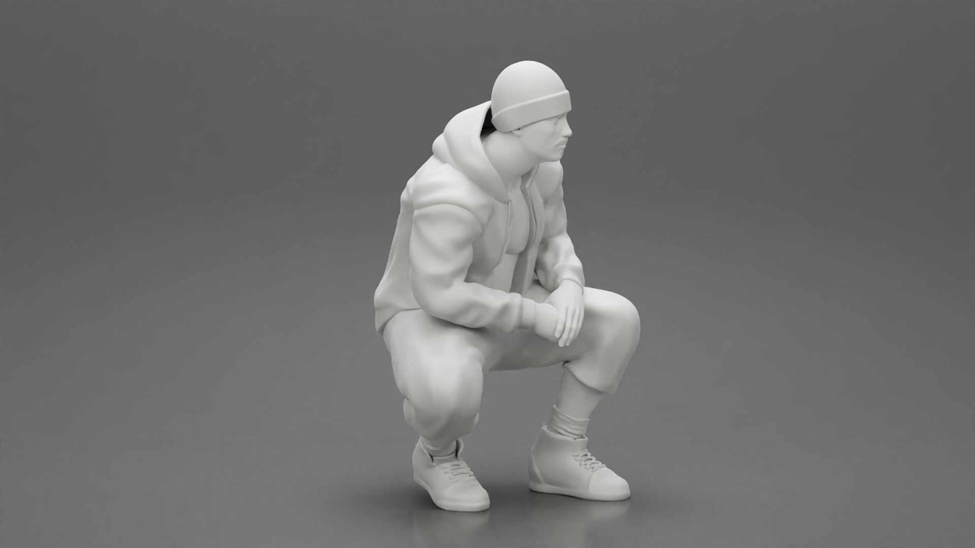 gangster homies sitting in hat and open jacket and short 3D print model_7