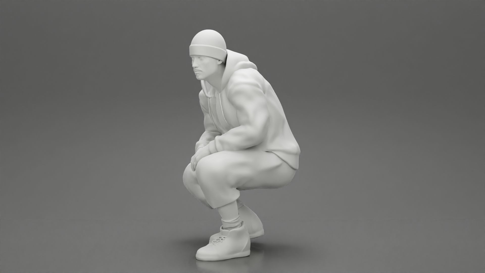 gangster homies sitting in hat and open jacket and short 3D print model_11