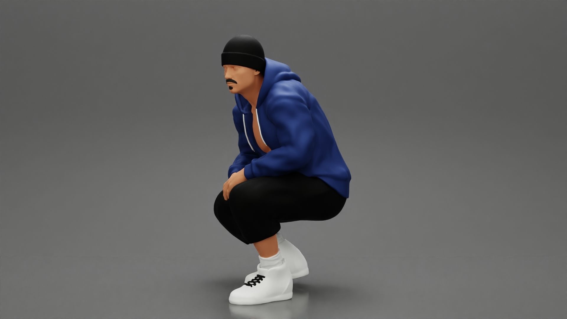 gangster homies sitting in hat and open jacket and short 3D print model_5