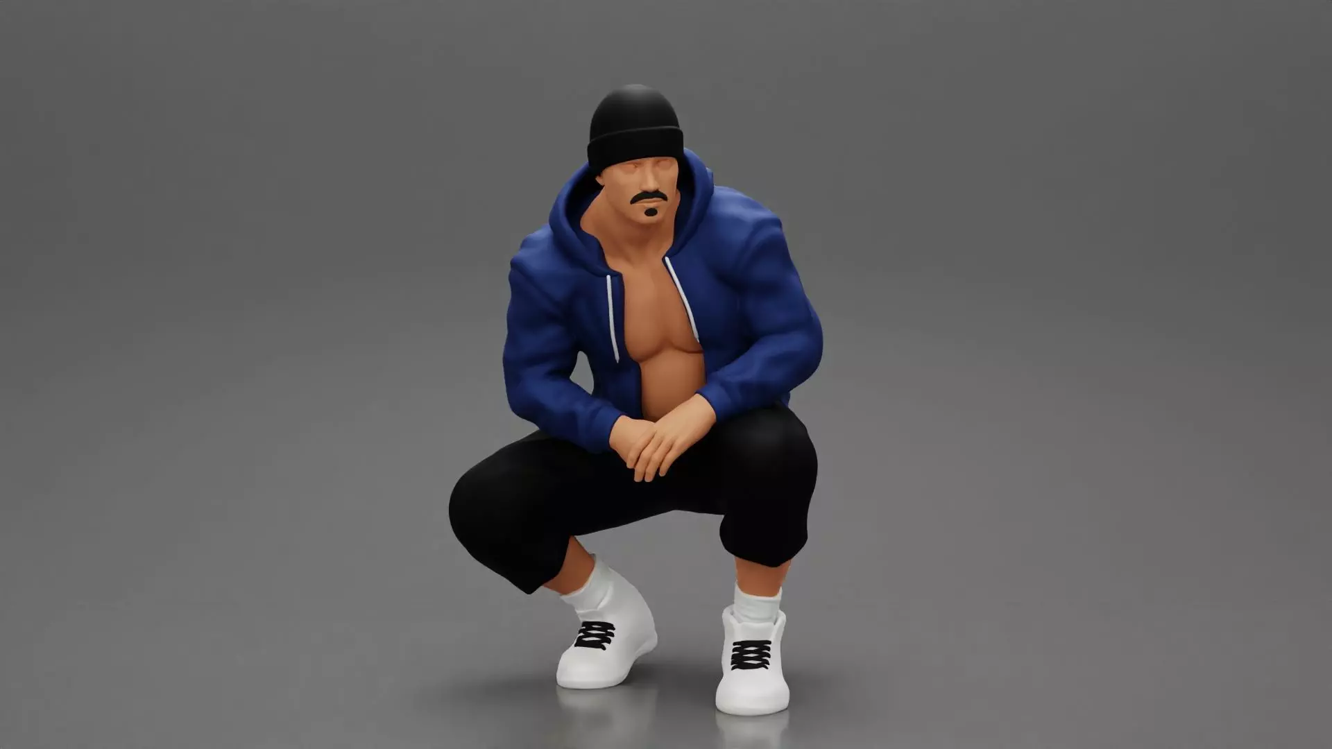 gangster homies sitting in hat and open jacket and short 3D print model_0