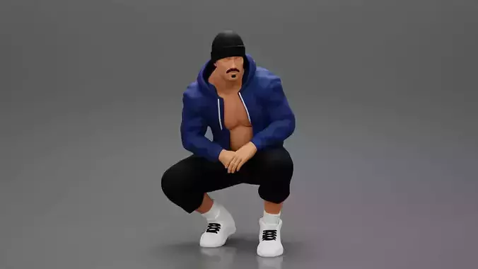 gangster homies sitting in hat and open jacket and short 3D print model