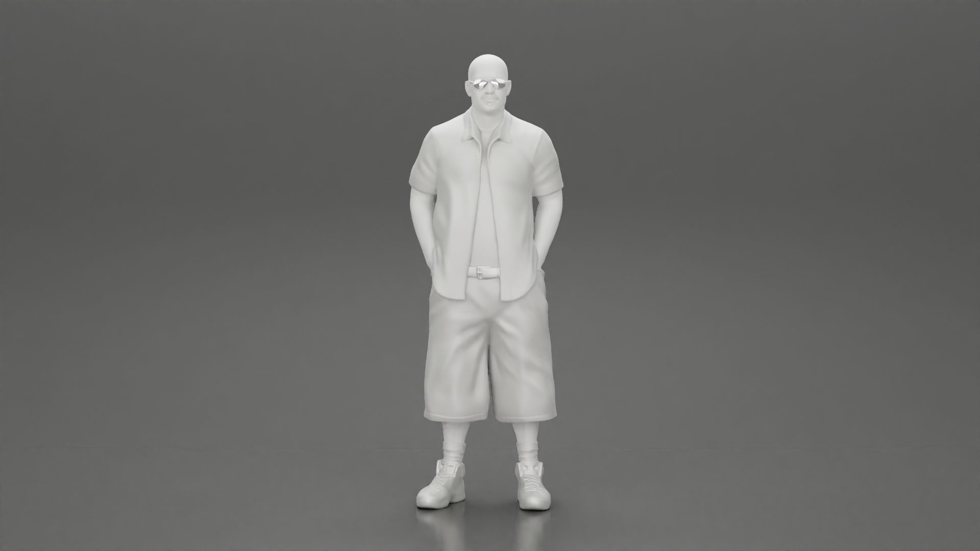 gangster homies standing in short and open shirt with sunglasses 3D print model_6