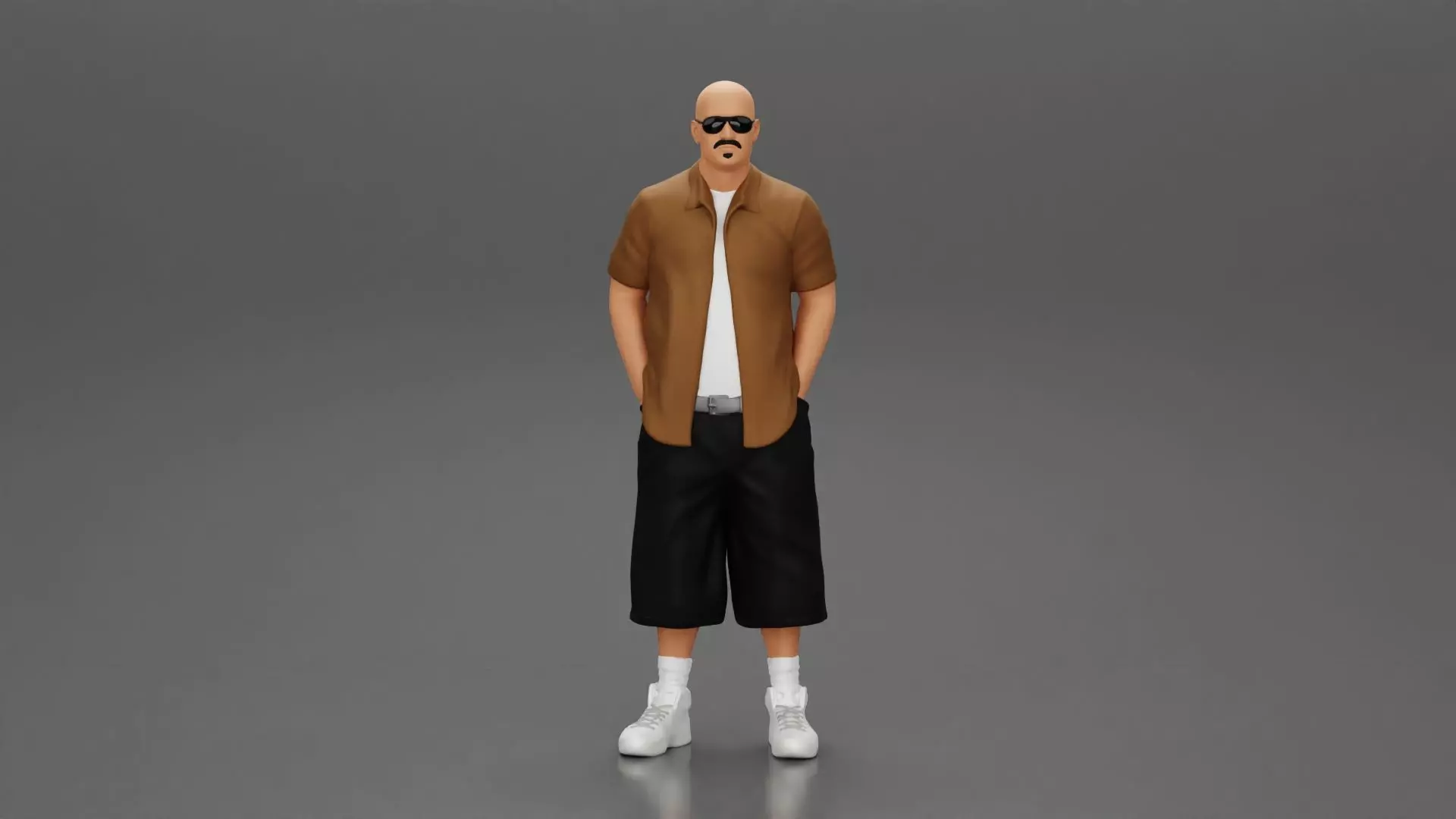 gangster homies standing in short and open shirt with sunglasses 3D print model_0