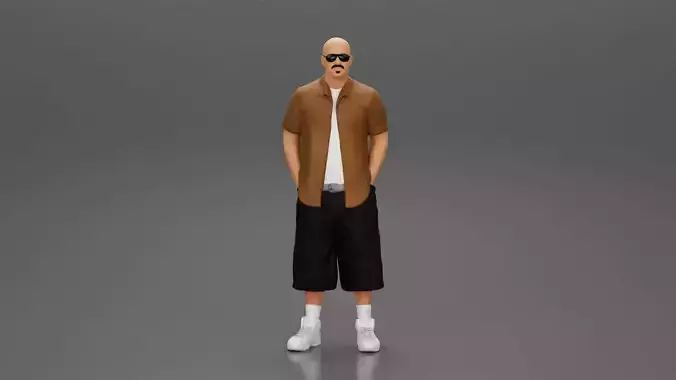gangster homies standing in short and open shirt with sunglasses 3D print model
