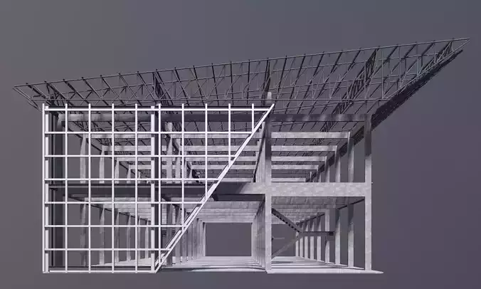 Building in structural frame 3D model