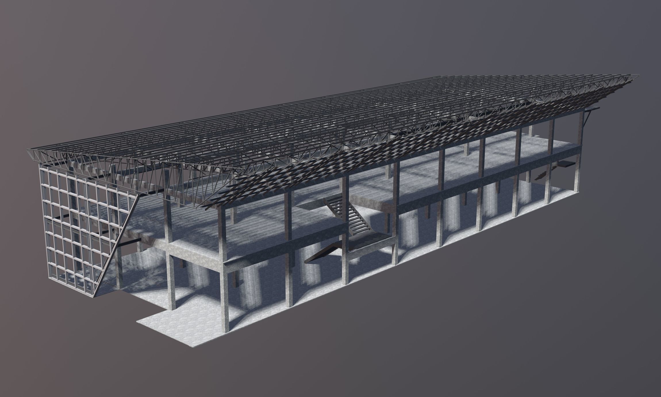 Building in structural frame 3D model_1