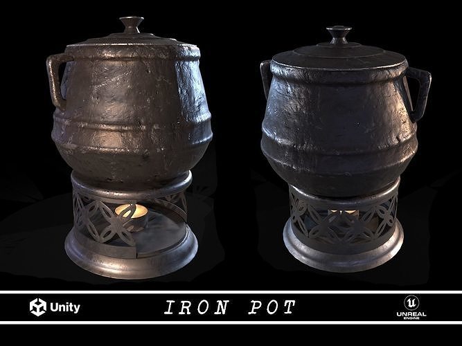 Iron Pot And Heater With Candle Low-poly 3D model