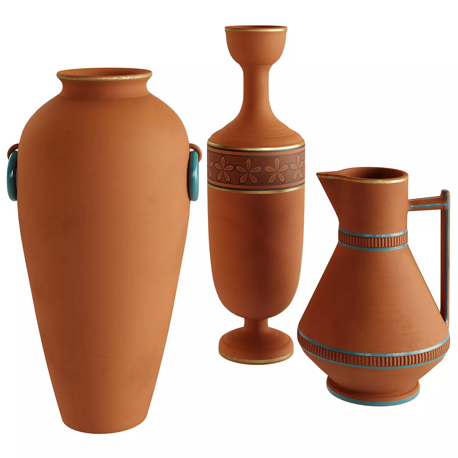 Set of 3 Etruscan Style Decorative Vases 3D model_0