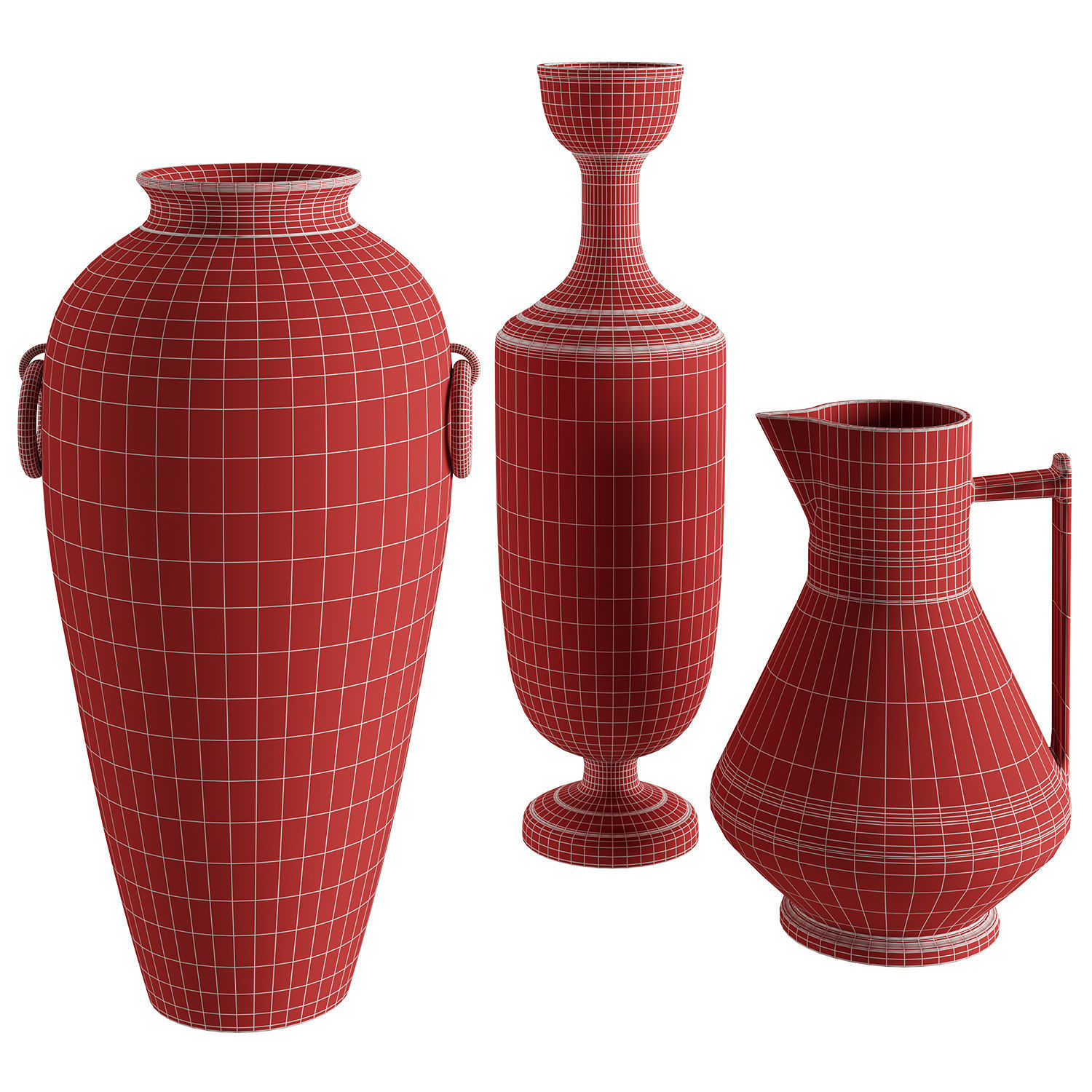 Set of 3 Etruscan Style Decorative Vases 3D model_1